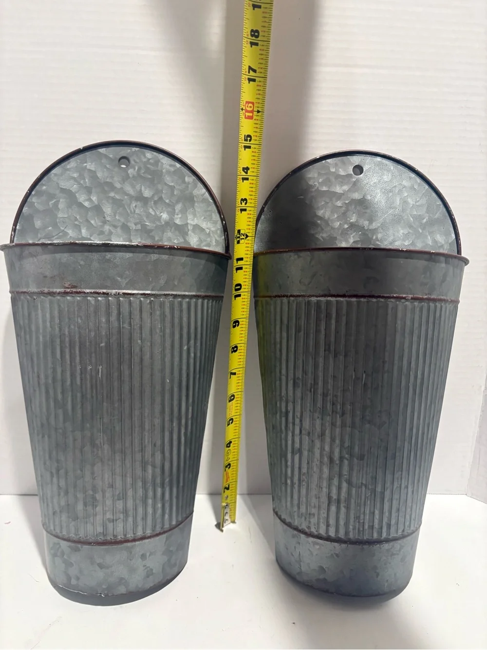 Kirklands Galvanized Gray Ribbed Wall Vases - Set of 2